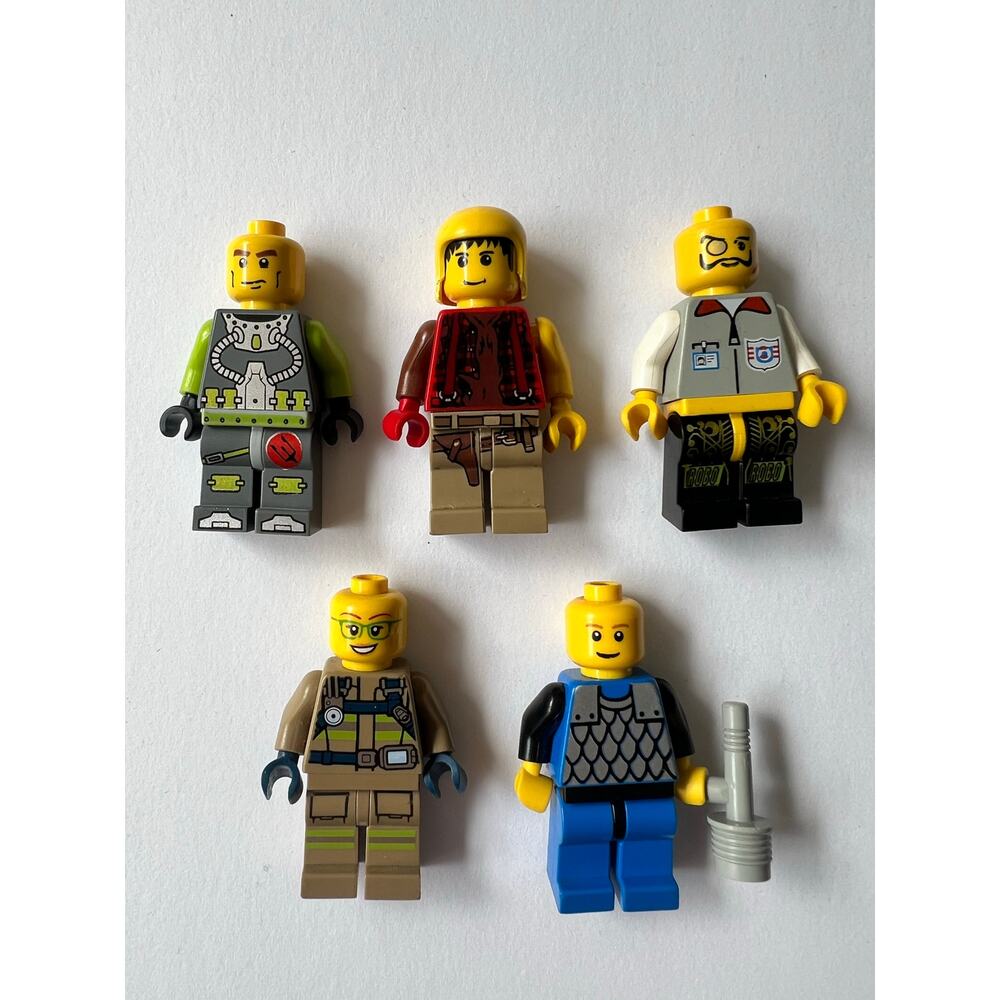 LEGO Minifigure Lot 5 Figures City Explorer Mechanic Worker Bundle Accessories
